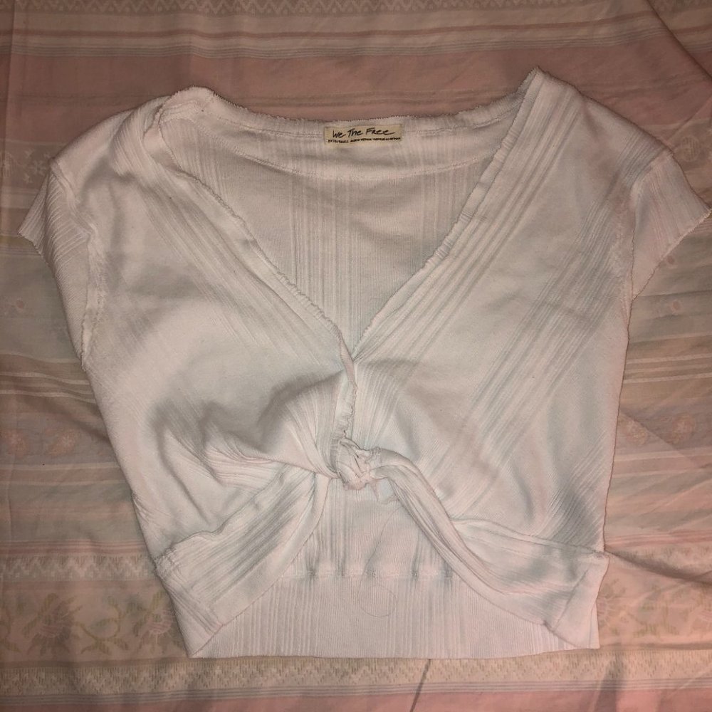 Free People White Front Twist Cropped Top